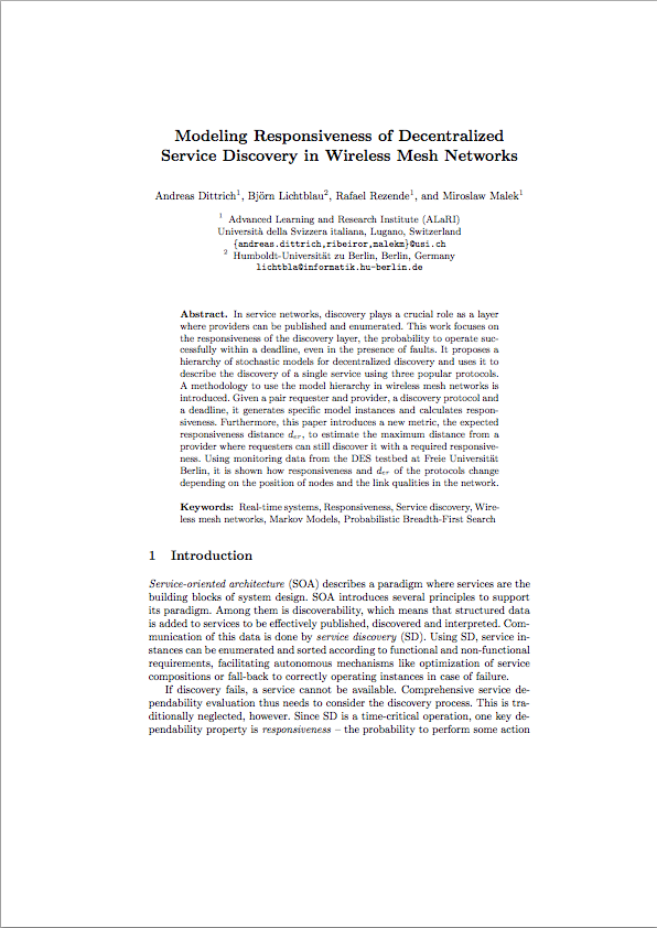 Modeling Responsiveness of Decentralized Service Discovery in Wireless Mesh Networks